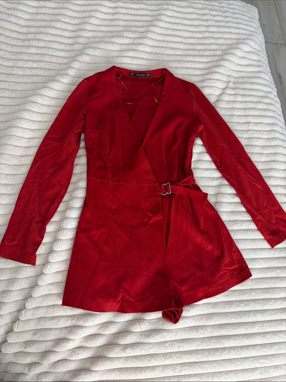 Zara Red Long Sleeve Wrap Romper